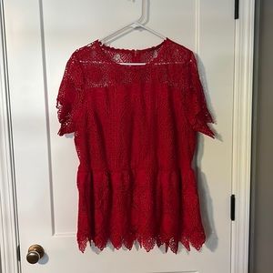 NWOT Lane Bryant red crochet detail peplum blouse
